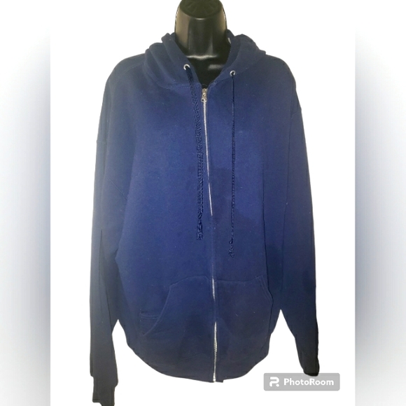 Like New Fruit of the Loom Blue Zip Up Hooded Sweater - Picture 1 of 4